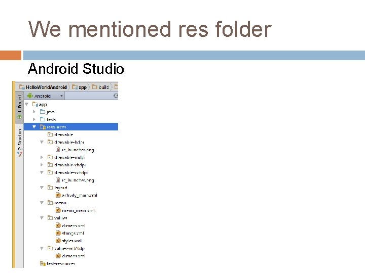 We mentioned res folder Android Studio 