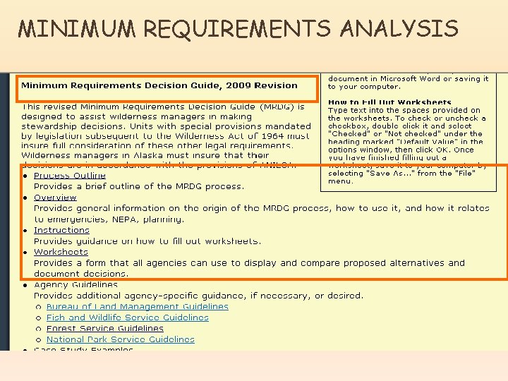 MINIMUM REQUIREMENTS ANALYSIS 
