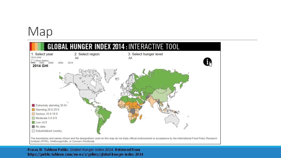 Map Prasai, N. Tableau Public. Global Hunger Index 2014. Retrieved from https: //public. tableau.