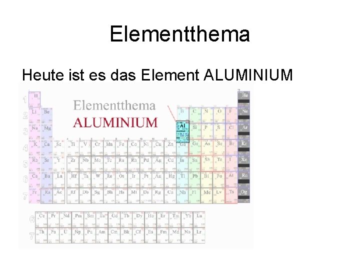 Elementthema Heute ist es das Element ALUMINIUM 