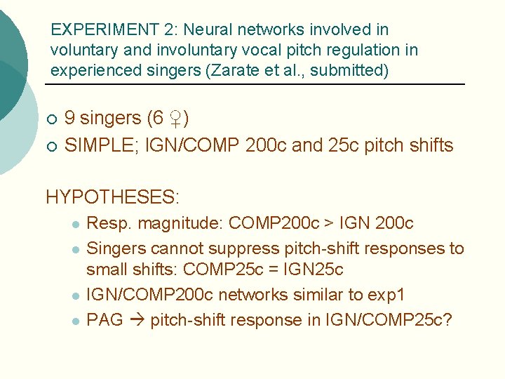 EXPERIMENT 2: Neural networks involved in voluntary and involuntary vocal pitch regulation in experienced