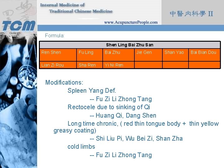 Formula: Shen Ling Bai Zhu San Ren Shen Fu Ling Bai Zhu Lian Zi