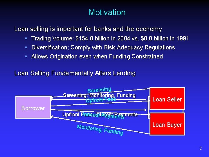 Motivation Loan selling is important for banks and the economy § Trading Volume: $154.