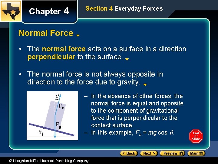 Chapter 4 Section 4 Everyday Forces Normal Force • The normal force acts on