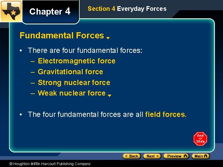 Chapter 4 Section 4 Everyday Forces Fundamental Forces • There are four fundamental forces: