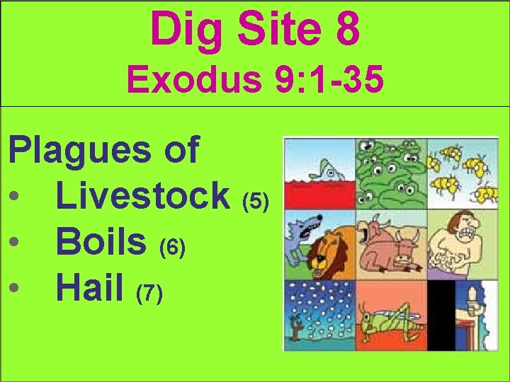 Dig Site 8 Exodus 9: 1 -35 Plagues of • Livestock (5) • Boils