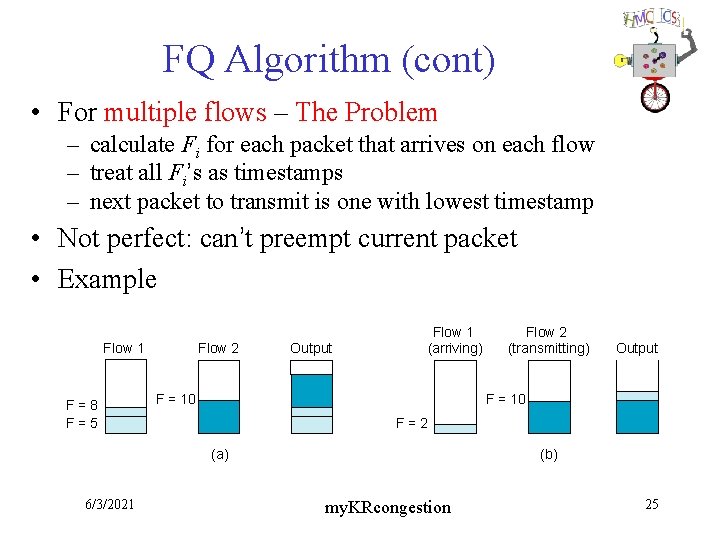 FQ Algorithm (cont) • For multiple flows – The Problem – calculate Fi for