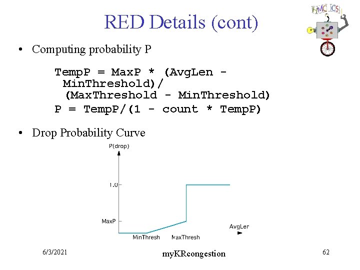 RED Details (cont) • Computing probability P Temp. P = Max. P * (Avg.