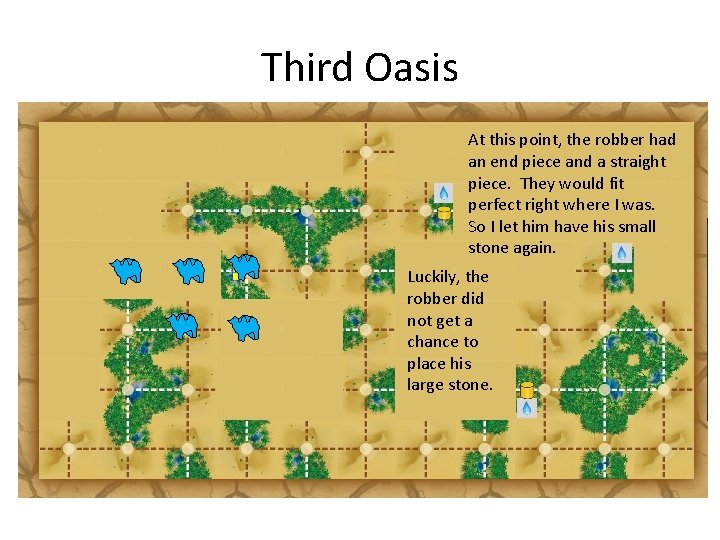 Third Oasis At this point, the robber had an end piece and a straight