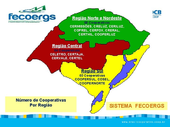 Região Norte e Nordeste 08 Cooperativas CERMISSÕES, CRELUZ, CERILUZ, COPREL, CERFOX, CRERAL, CERTHIL, COOPERLUZ