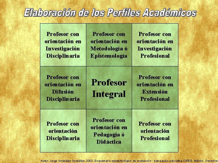 Profesor con orientación en Investigación Disciplinaria Profesor con orientación en Metodología ó Epistemología Profesor