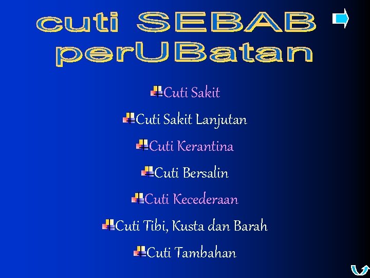 Cuti Sakit Lanjutan Cuti Kerantina Cuti Bersalin Cuti Kecederaan Cuti Tibi, Kusta dan Barah