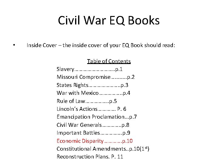 Civil War EQ Books • Inside Cover – the inside cover of your EQ