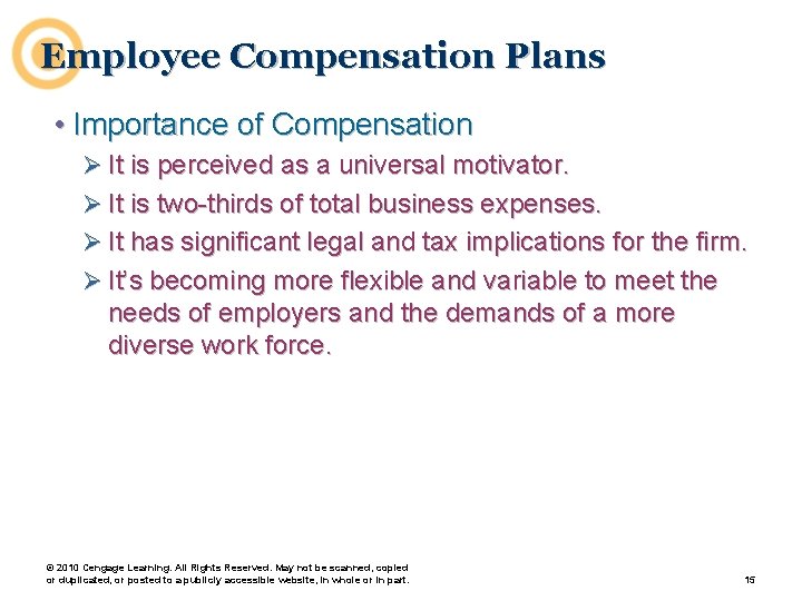 Employee Compensation Plans • Importance of Compensation Ø It is perceived as a universal