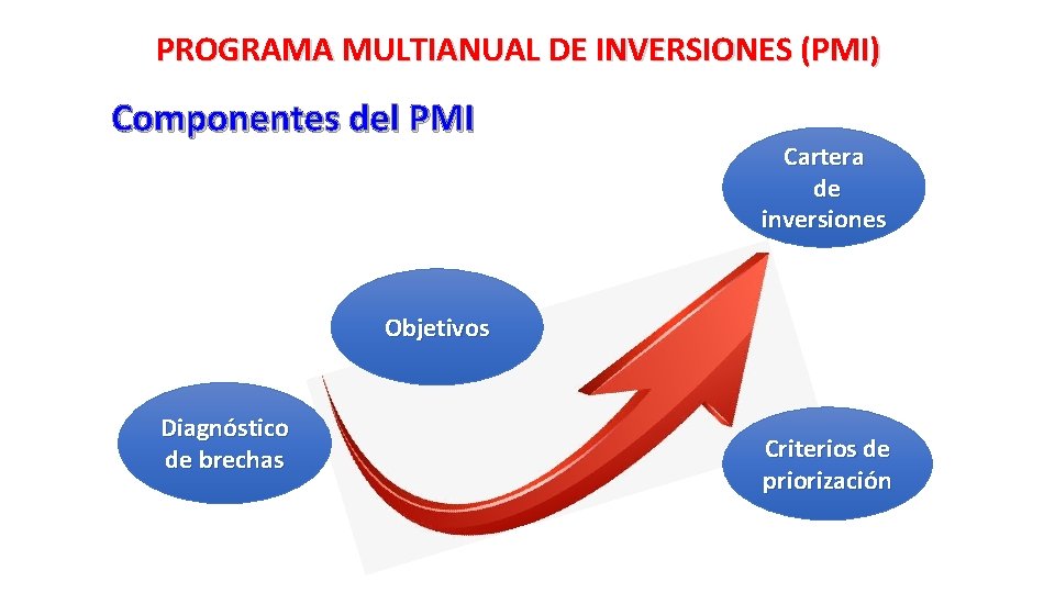 PROGRAMA MULTIANUAL DE INVERSIONES (PMI) Componentes del PMI Cartera de inversiones Objetivos Diagnóstico de