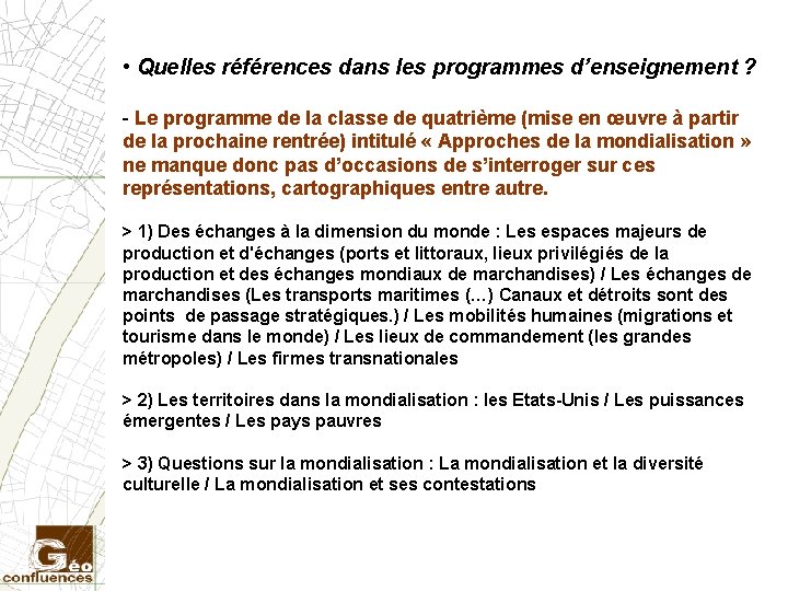  • Quelles références dans les programmes d’enseignement ? - Le programme de la