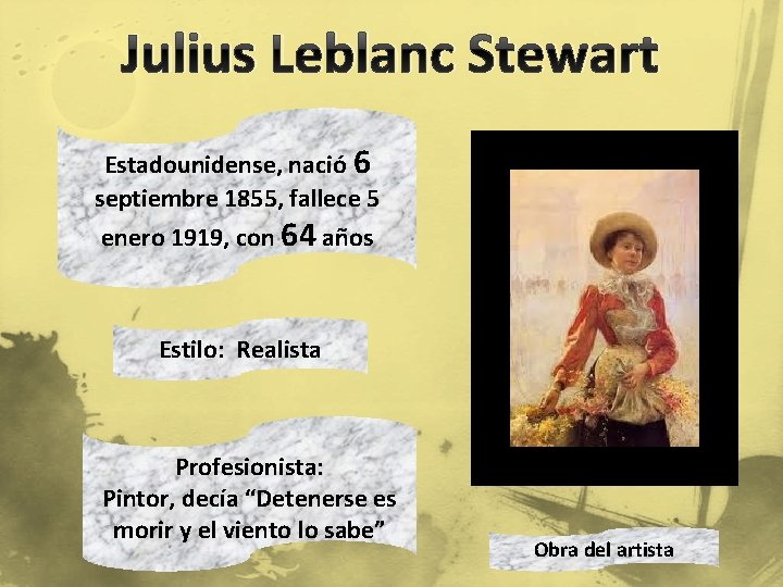 Julius Leblanc Stewart Estadounidense, nació 6 septiembre 1855, fallece 5 enero 1919, con 64