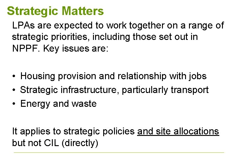 Strategic Matters LPAs are expected to work together on a range of strategic priorities,