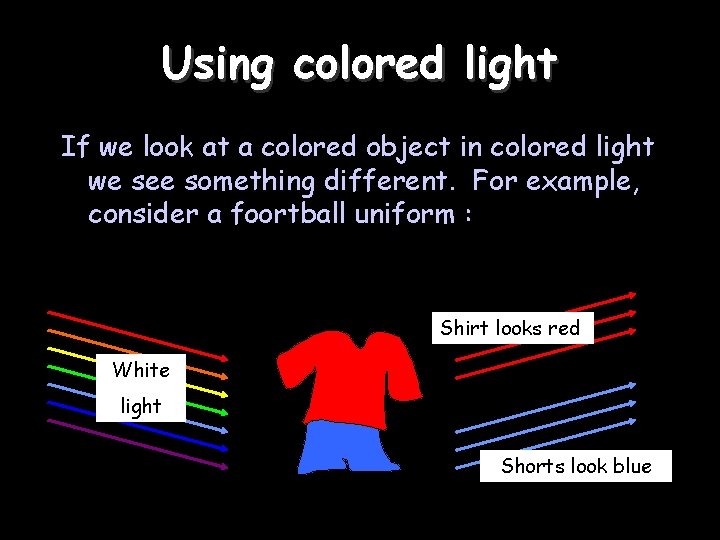 Using colored light If we look at a colored object in colored light we