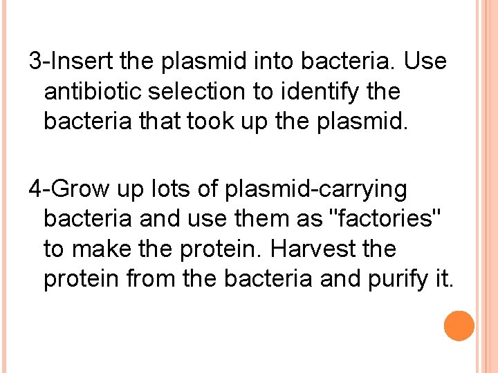 3 -Insert the plasmid into bacteria. Use antibiotic selection to identify the bacteria that