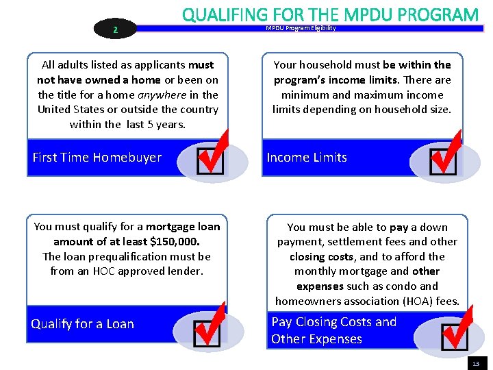 2 QUALIFING FOR THE MPDU PROGRAM All adults listed as applicants must not have