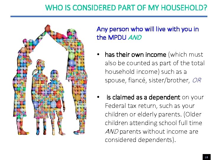 WHO IS CONSIDERED PART OF MY HOUSEHOLD? Any person who will live with you