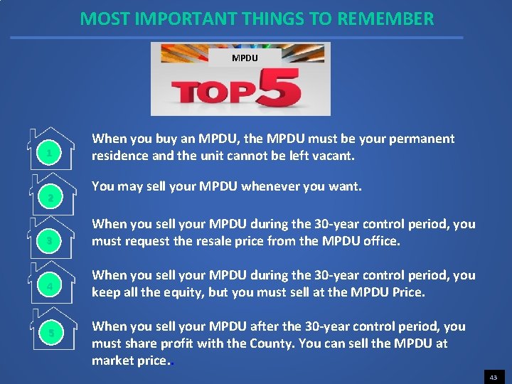 MOST IMPORTANT THINGS TO REMEMBER MPDU 1 2 3 4 5 When you buy