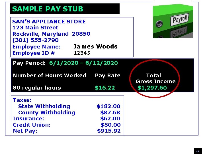 SAMPLE PAY STUB SAM’S APPLIANCE STORE 123 Main Street Rockville, Maryland 20850 (301) 555