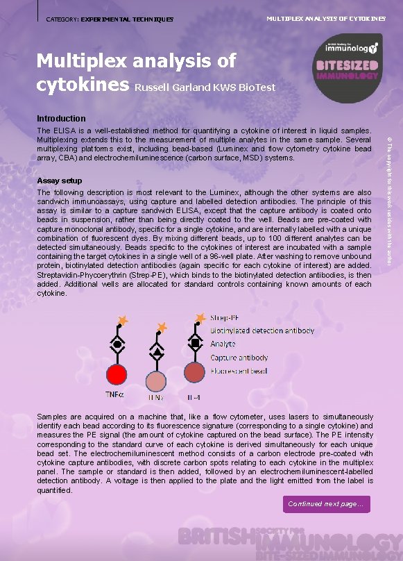 CATEGORY: EXPERIMENTAL TECHNIQUES MULTIPLEX ANALYSIS OF CYTOKINES Multiplex analysis of cytokines Russell Garland KWS