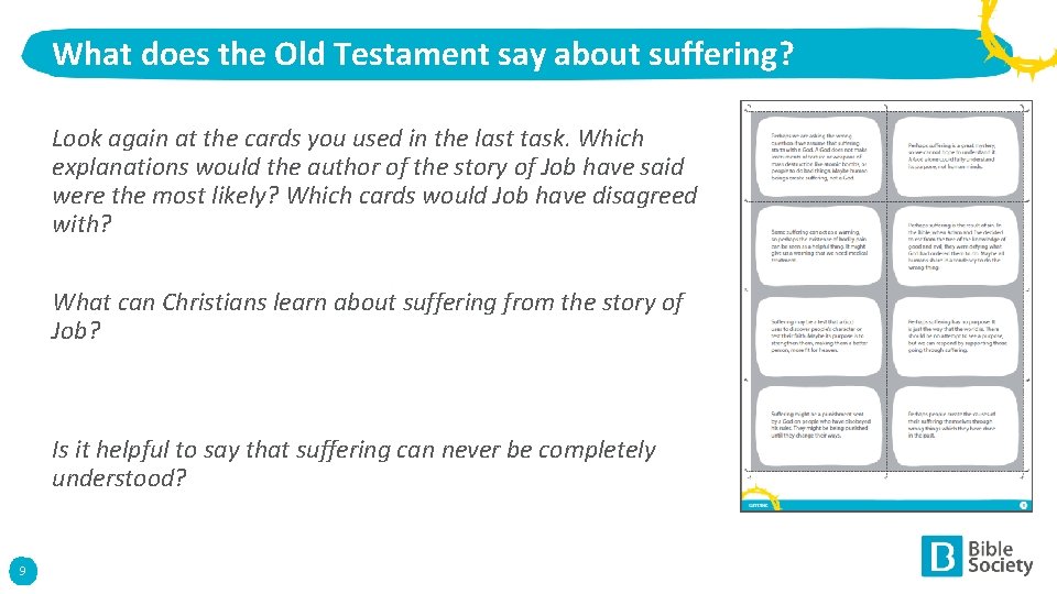 What does the Old Testament say about suffering? Look again at the cards you