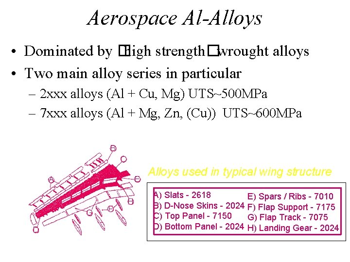 Aerospace Al-Alloys • Dominated by � high strength�wrought alloys • Two main alloy series