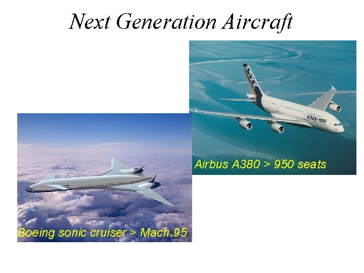 Next Generation Aircraft Bigger. . Airbus A 380 > 950 seats Boeing sonic cruiser