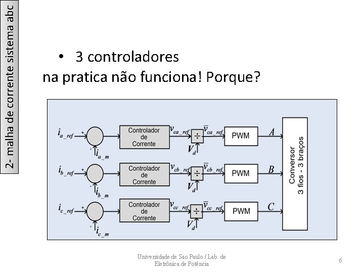 2 - malha de corrente sistema abc • 3 controladores na pratica não funciona!