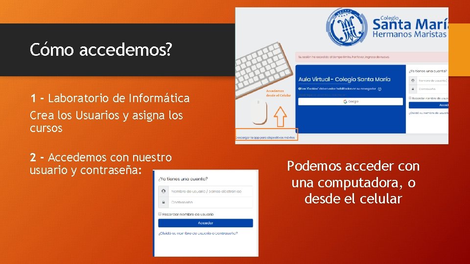 Cómo accedemos? 1 - Laboratorio de Informática Crea los Usuarios y asigna los cursos