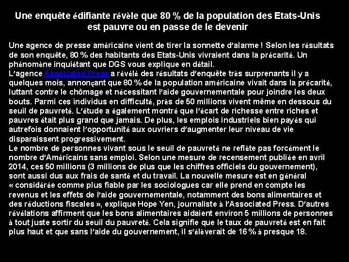 Une enquête édifiante révèle que 80 % de la population des Etats-Unis est pauvre