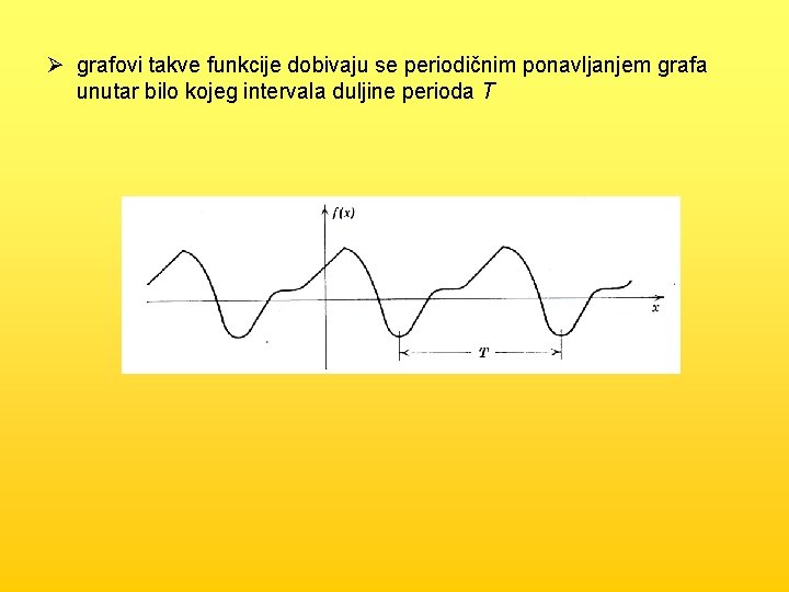 Ø grafovi takve funkcije dobivaju se periodičnim ponavljanjem grafa unutar bilo kojeg intervala duljine
