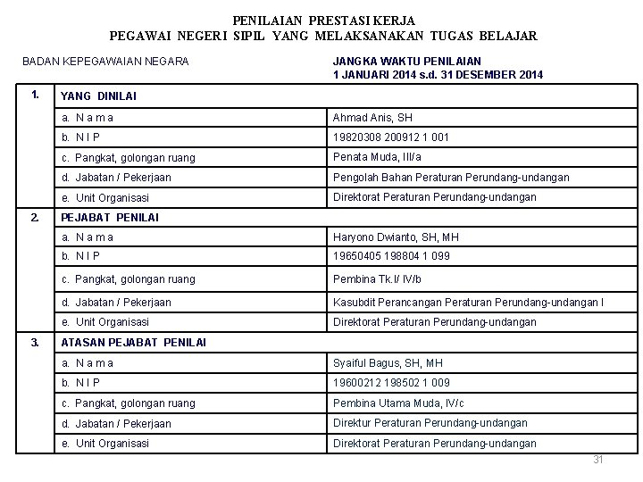 PENILAIAN PRESTASI KERJA PEGAWAI NEGERI SIPIL YANG MELAKSANAKAN TUGAS BELAJAR BADAN KEPEGAWAIAN NEGARA 1.