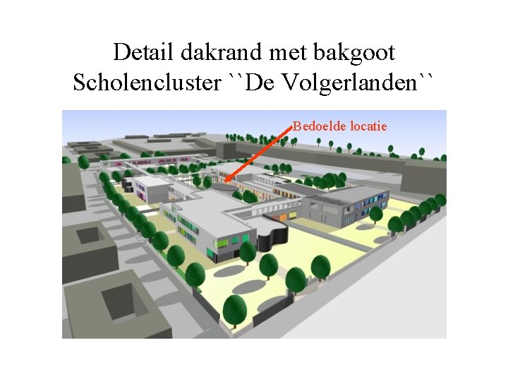 Detail dakrand met bakgoot Scholencluster ``De Volgerlanden`` Bedoelde locatie 