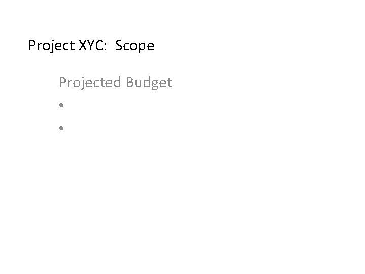 Project XYC: Scope Projected Budget • • 