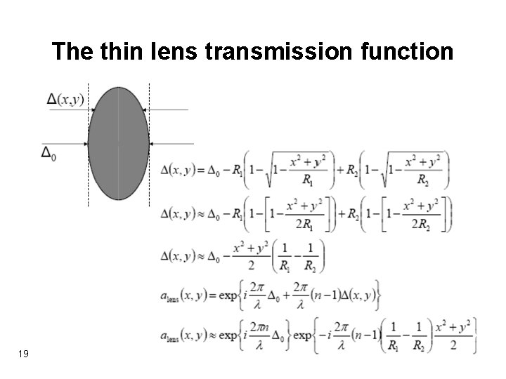 The thin lens transmission function 19 
