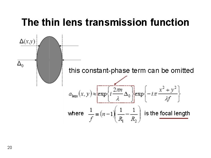 The thin lens transmission function this constant-phase term can be omitted where 20 is