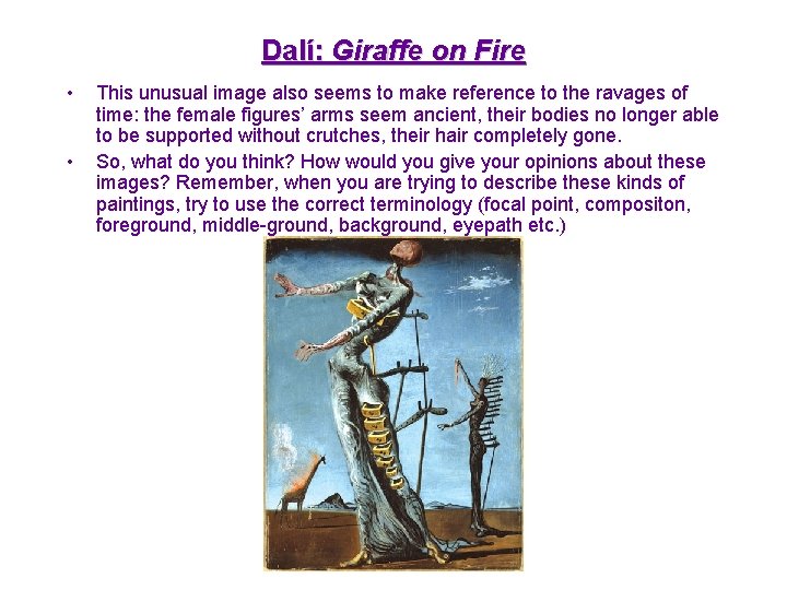 Dalí: Giraffe on Fire • • This unusual image also seems to make reference