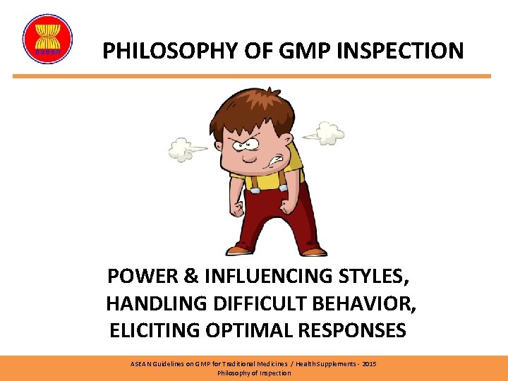 PHILOSOPHY OF GMP INSPECTION POWER & INFLUENCING STYLES, HANDLING DIFFICULT BEHAVIOR, ELICITING OPTIMAL RESPONSES