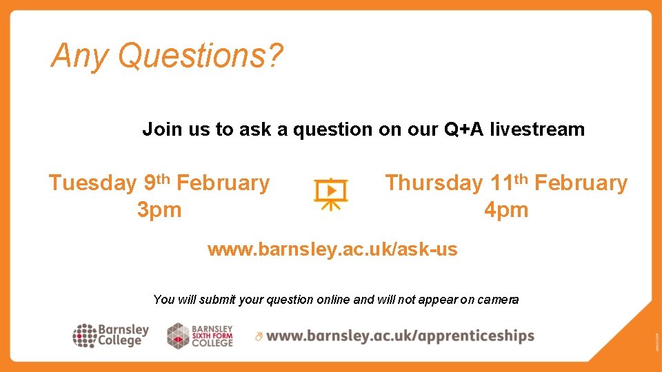 Any Questions? Join us to ask a question on our Q+A livestream Tuesday 9