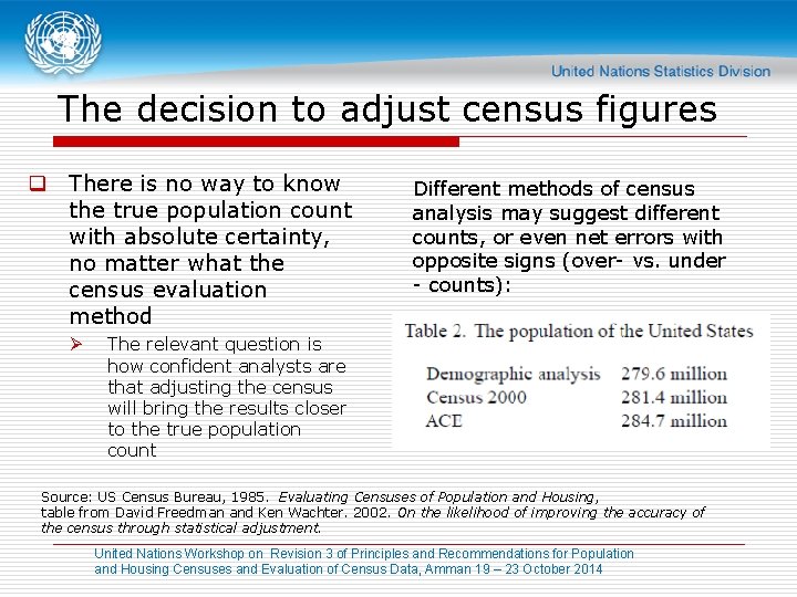 The decision to adjust census figures q There is no way to know the