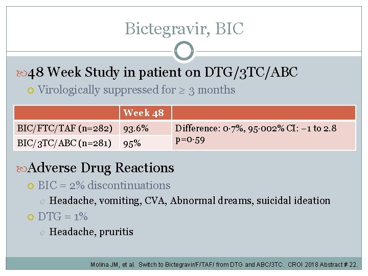 Bictegravir, BIC 48 Week Study in patient on DTG/3 TC/ABC Virologically suppressed for ≥