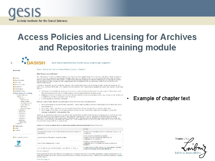 Access Policies and Licensing for Archives and Repositories training module • Example of chapter