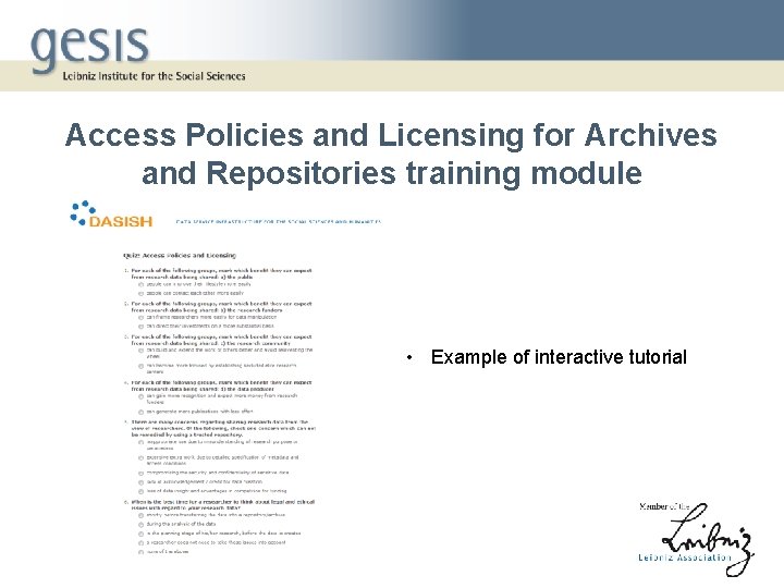 Access Policies and Licensing for Archives and Repositories training module • Example of interactive
