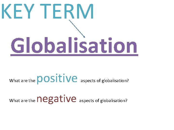 KEY TERM Globalisation What are the positive What are the negative aspects of globalisation?