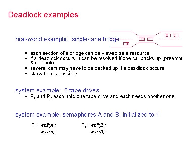 Deadlock examples real-world example: single-lane bridge § each section of a bridge can be